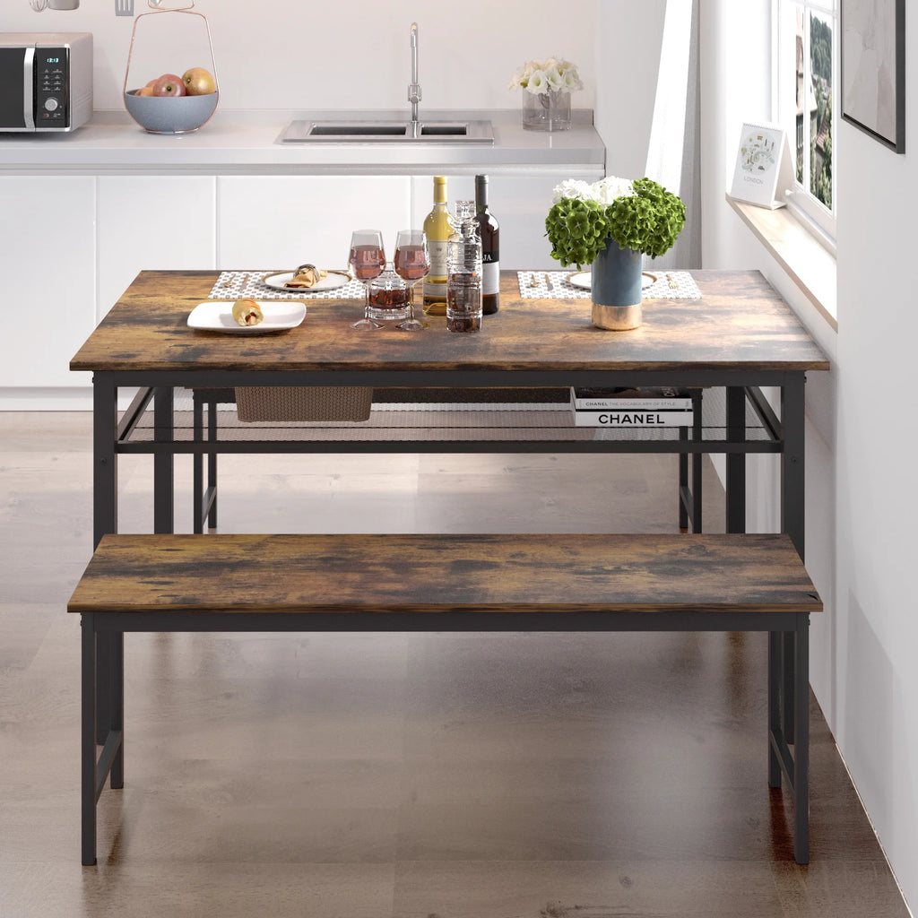 3 Piece Dining Table Set with 2 Benches F603297