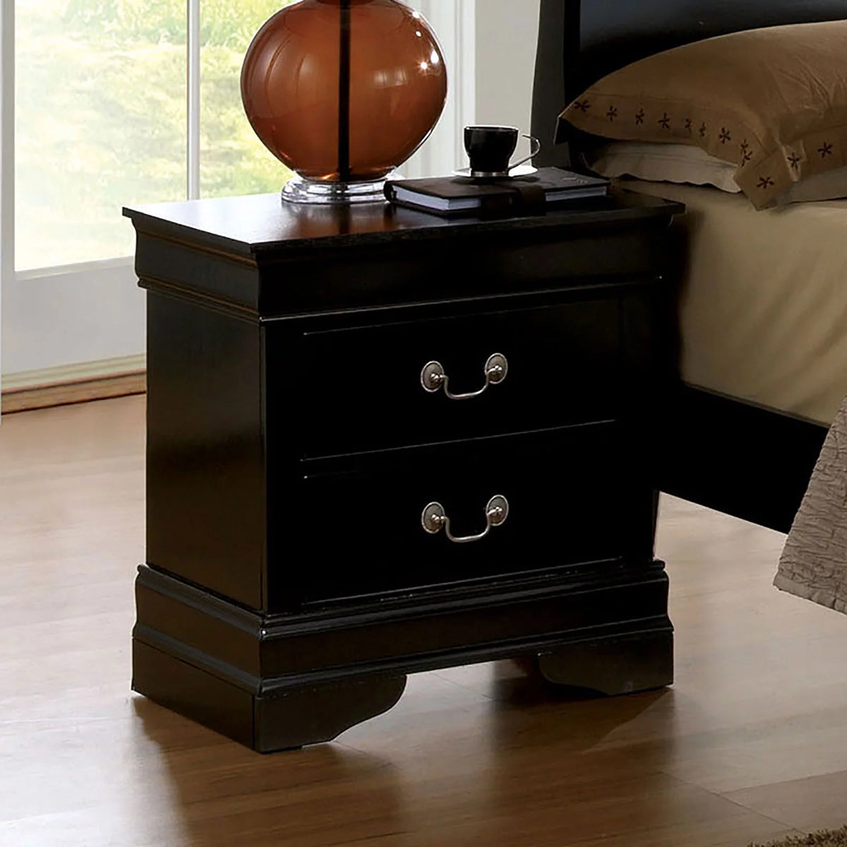 Black Solid Wood Nightstand T197