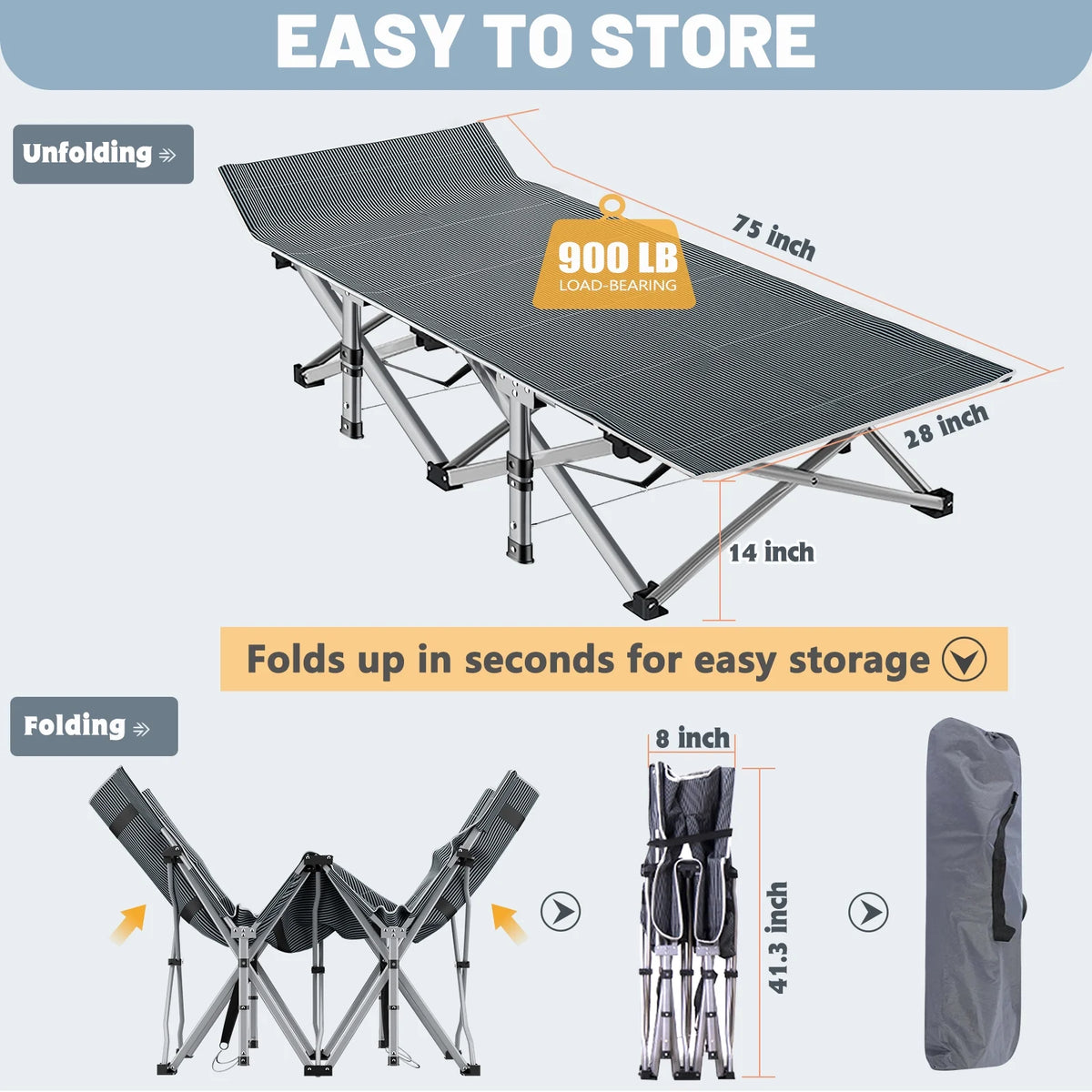Camping Cot with Removable Pearl Pad & Carry Bag V68739
