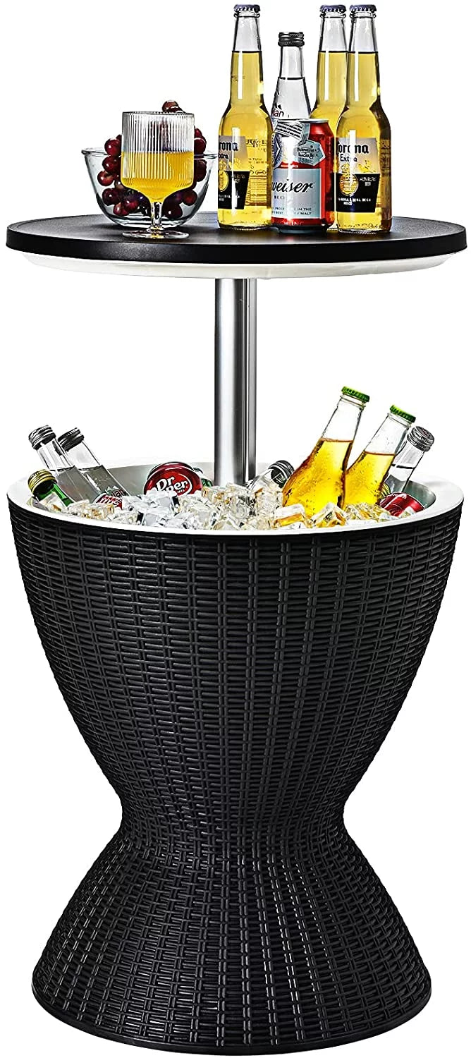 Black Rattan Style Cool Bar Table with 8 Gallon Cooler T5577