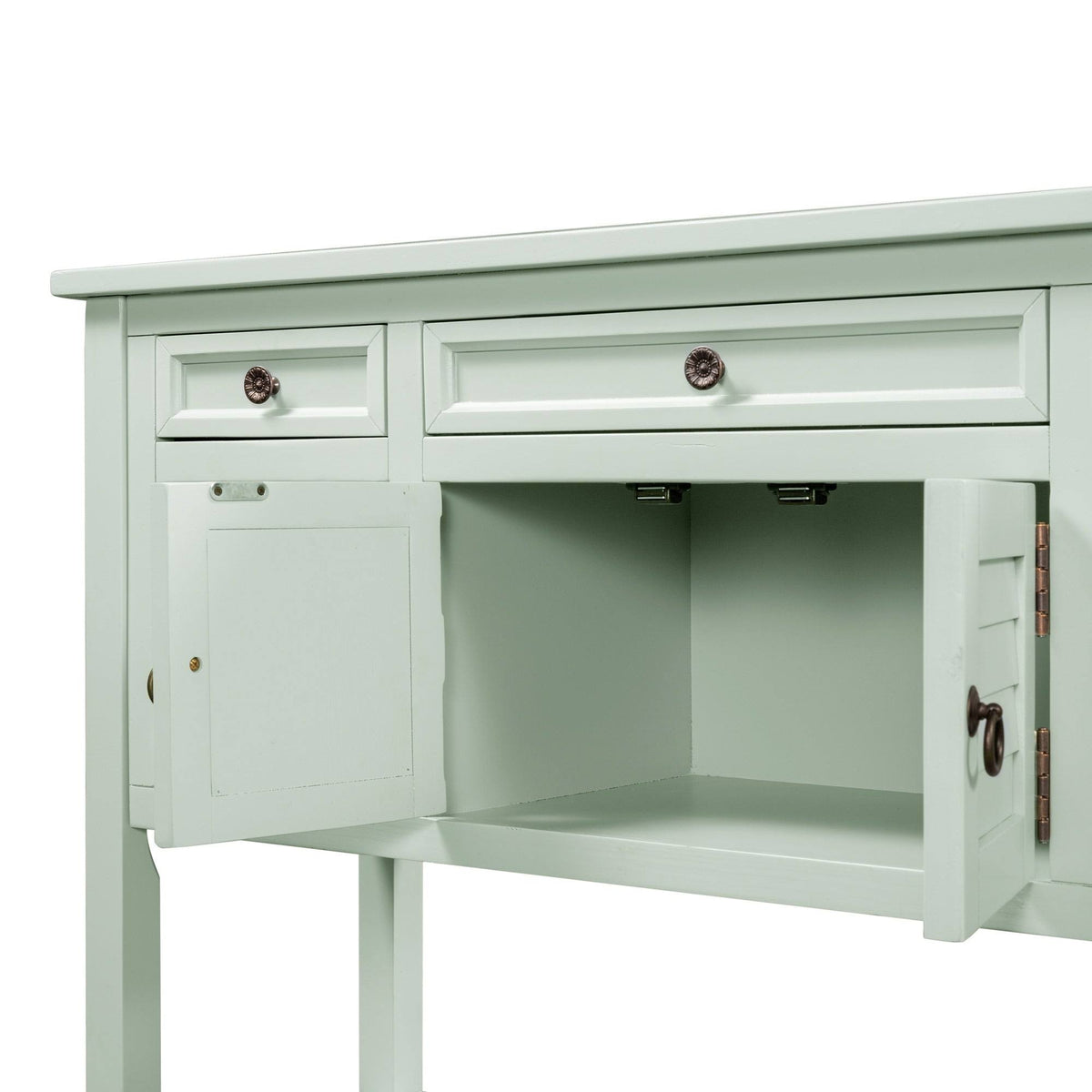 Light Blue Pine Console Table with 7 Drawers and 1 Cabinet and 1 Shelf J287019