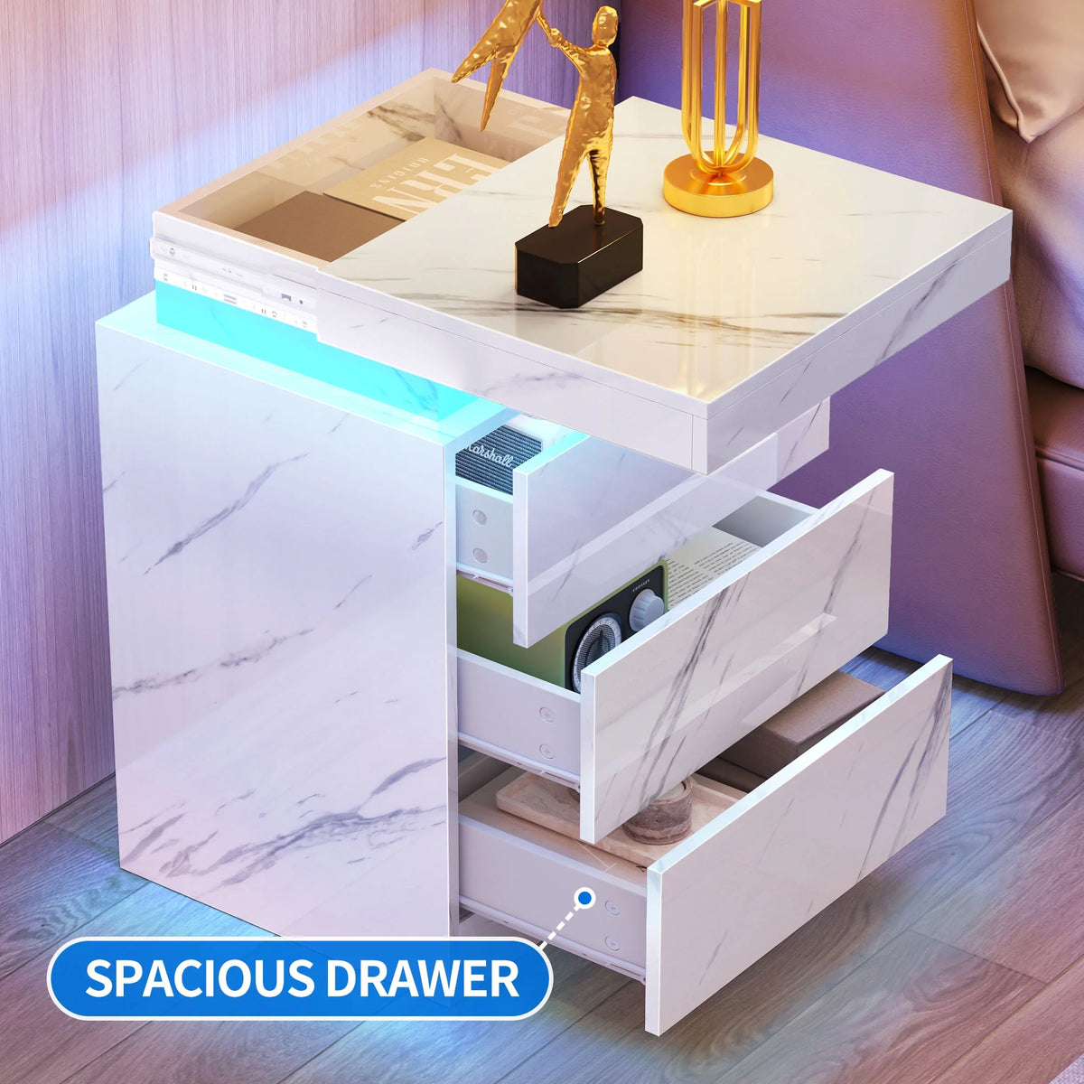 Set of 2 LED Nightstand with 3 Drawers Y8111
