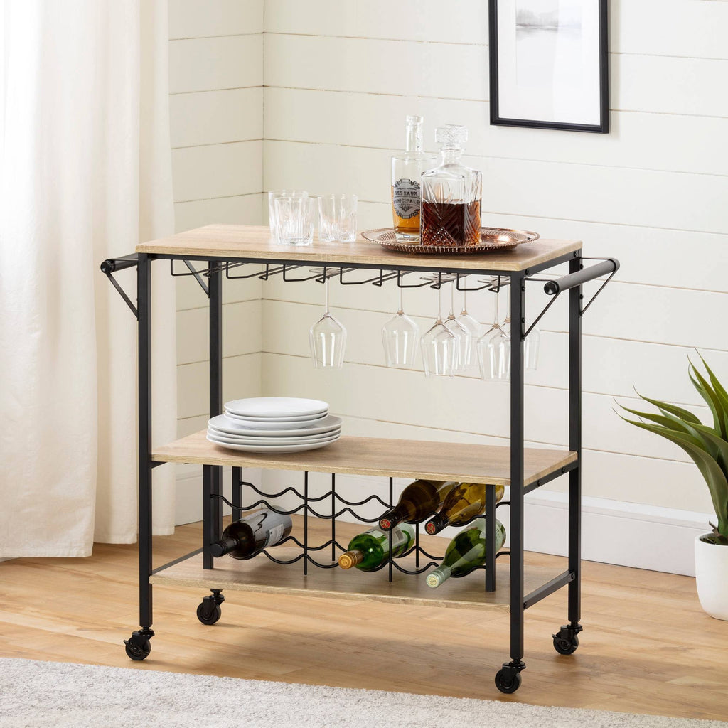 White Oak Bar Cart with Wine Rack O34231