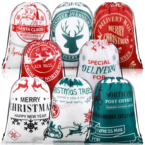 8 Pcs Christmas Drawstring Gift Bags M664651