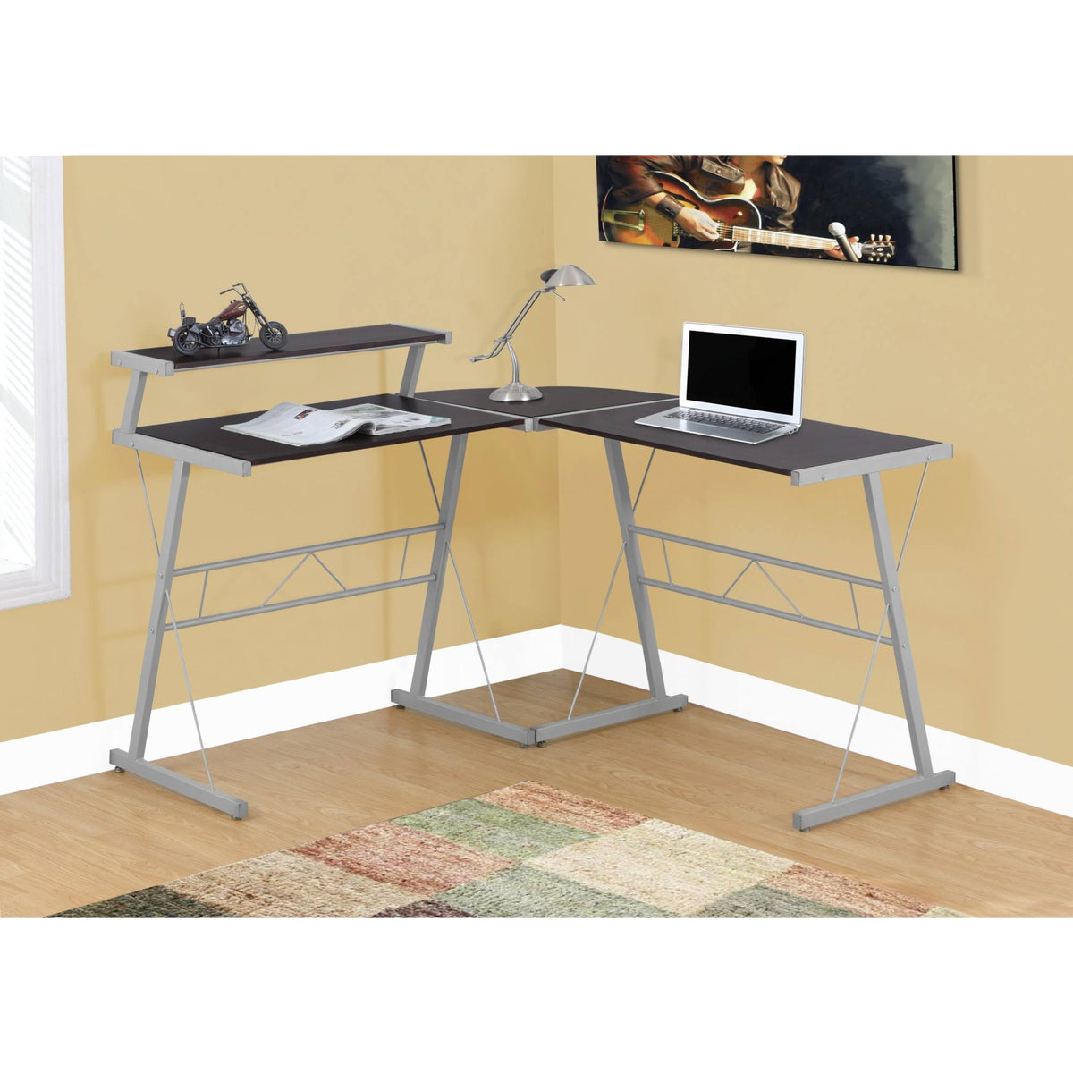 Cappuccino Top Silver Metal Computer Desk W226