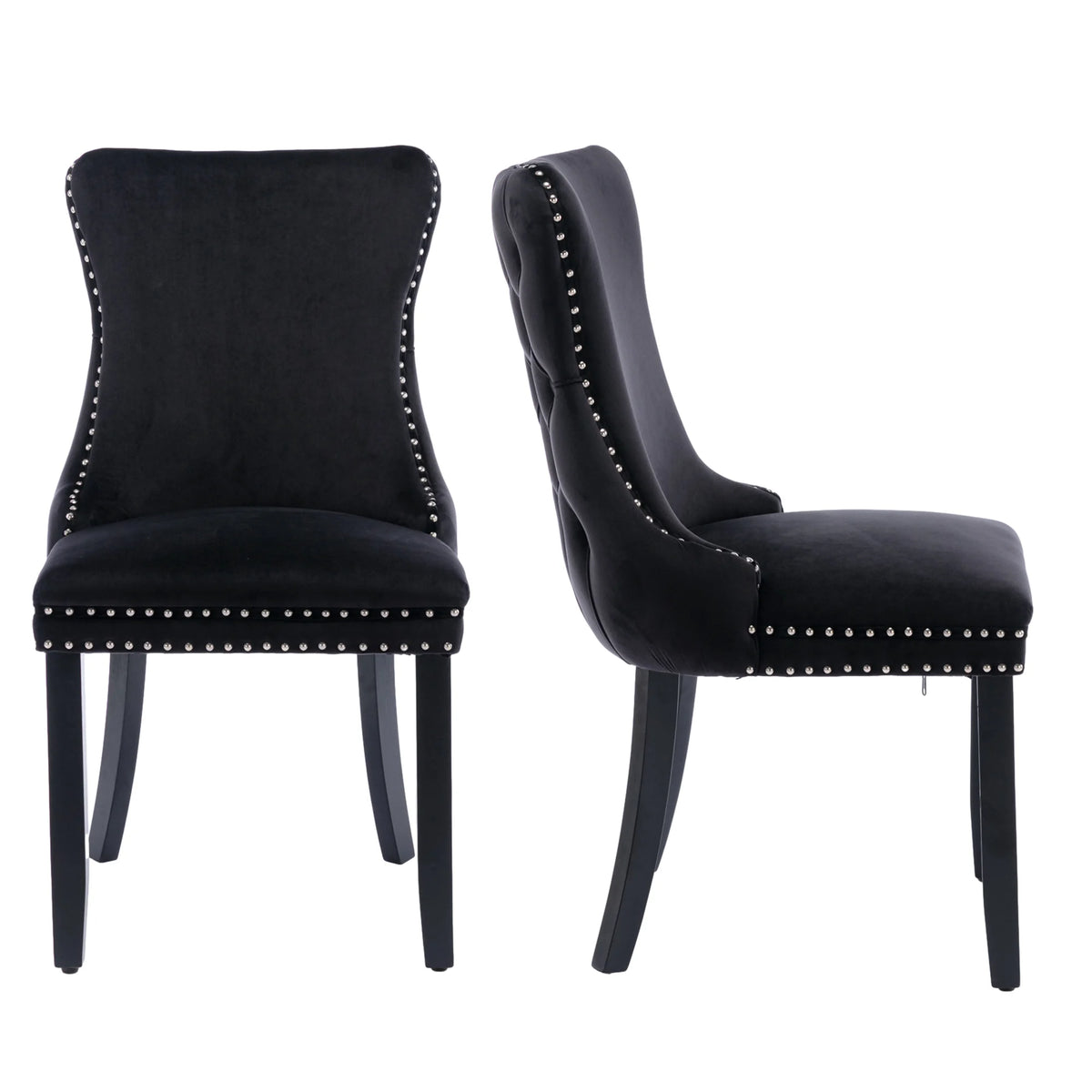 Button Tufted Upholstered Dining Chairs with Nailhead, Solid Wood Legs (Set of 2) T139507