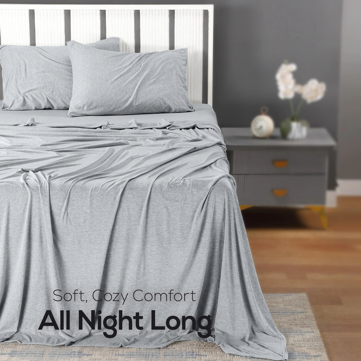 Heather Light Grey Twin Size Jersey Knit Sheet Set 3pc D426