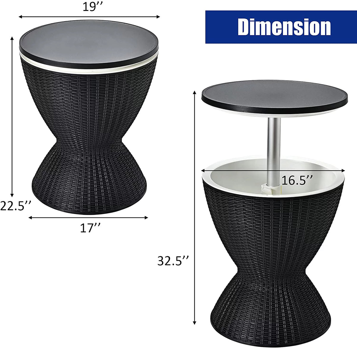 Black Rattan Style Cool Bar Table with 8 Gallon Cooler T5577