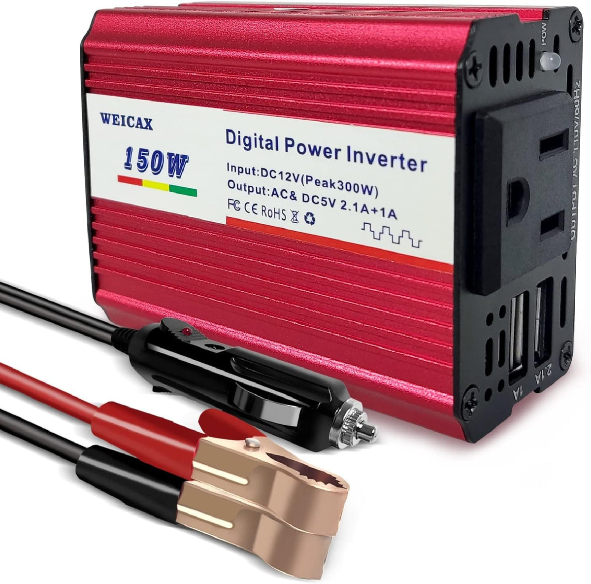 300W Power Inverter, 12V to 110V, 4 USB Port, 3 AC Outlets, Metal Housing X630
