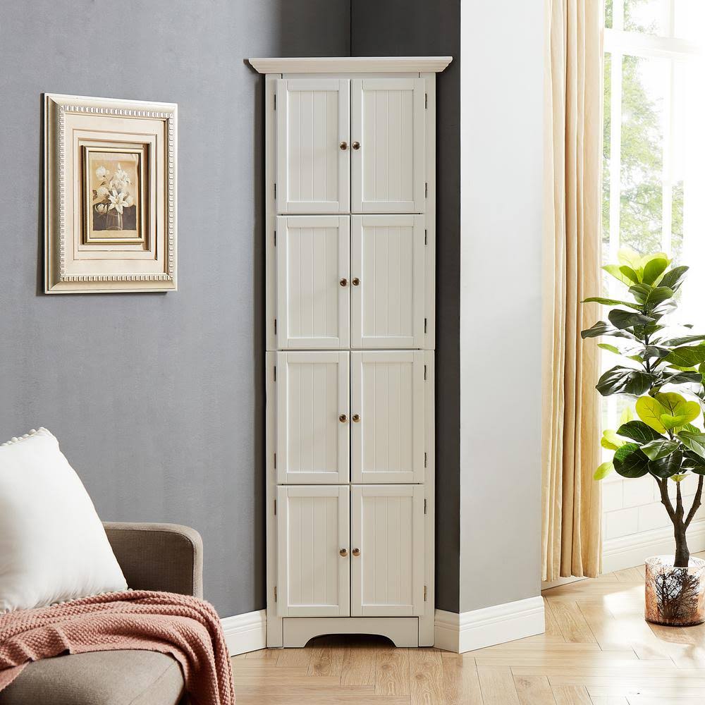 White 8-Door Storage Corner Cabinet with 4-Shelves D38476
