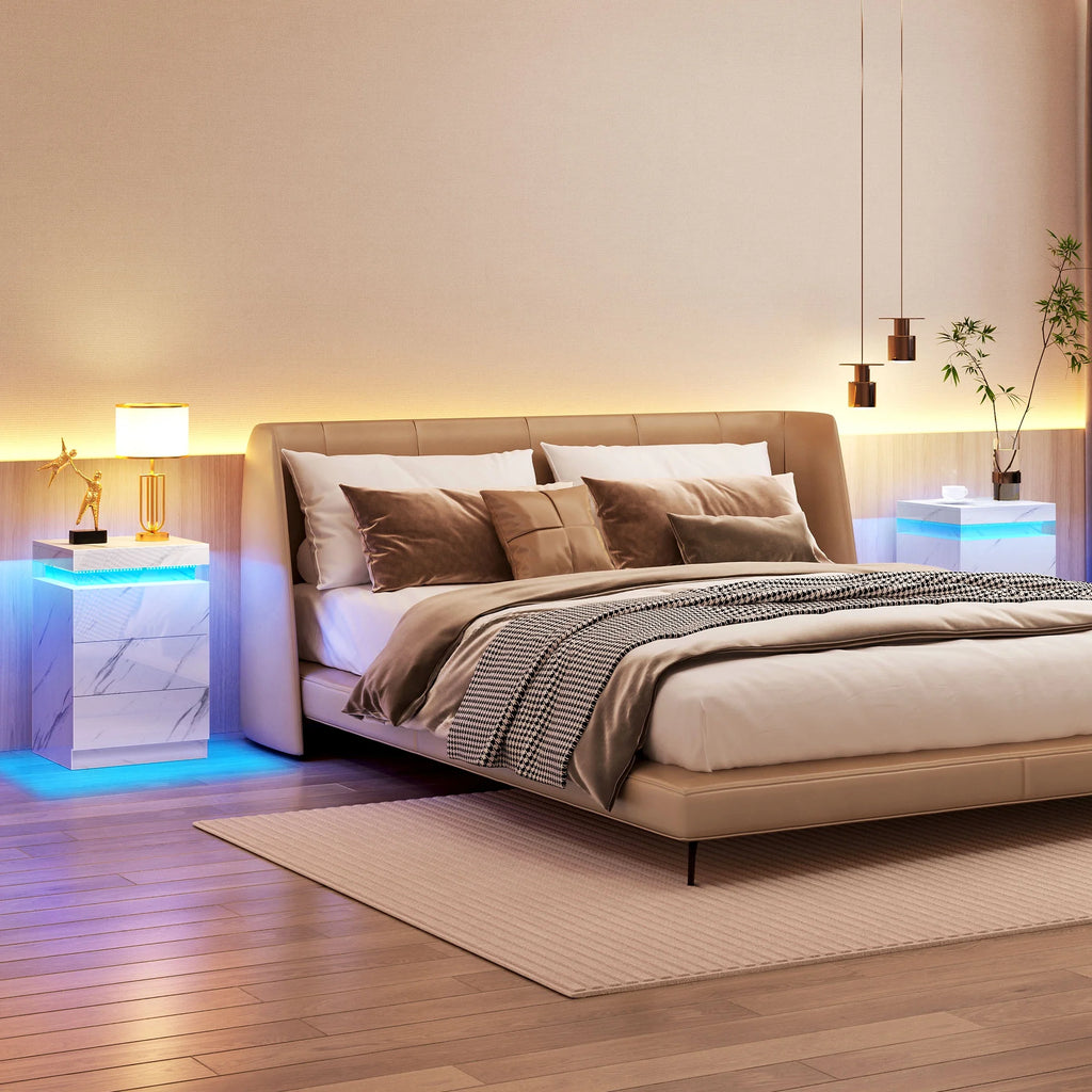 Set of 2 LED Nightstand with 3 Drawers Y8111