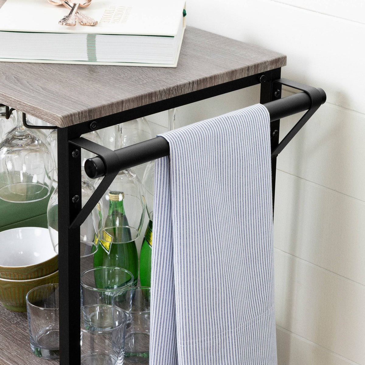 White Oak Bar Cart with Wine Rack O34231
